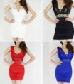 Lantejoula Sexy Hot Womens V Neck cravejado Cocktail bodycon Ball Club Festa curto / mini vestido de cor 4 parágrafo